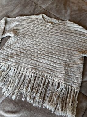 Umgee Cream Fringed Crewneck Sweater